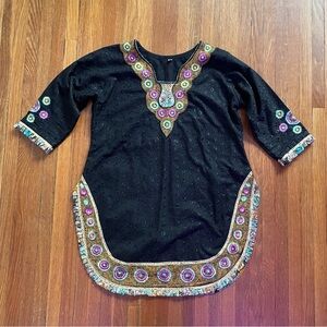 Embroidered Black Tunic Top
